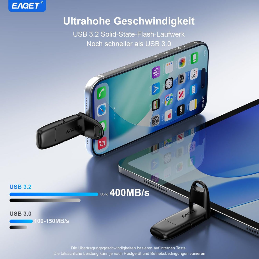 128GB USB C Stick, bis zu 400 MB/s, Dual Drive Typ-C & USB-A, USB 3.2 Speicherstick, Metallgehäuse,