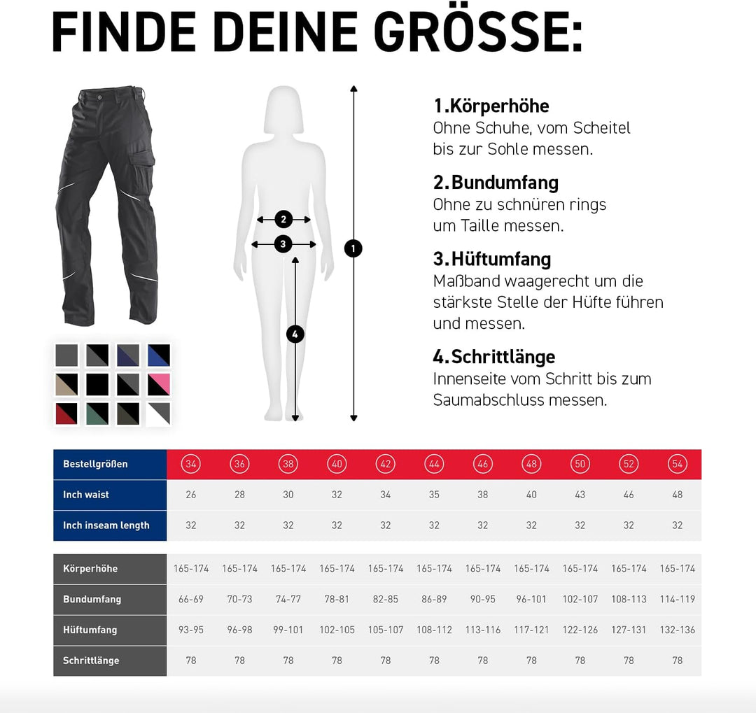 KÜBLER Workwear KÜBLER ACTIVIQ Damen-Arbeitshose anthrazit, Grösse 46, Damen-Damen-Arbeitshose aus M