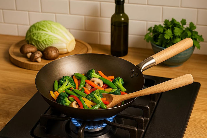Grill-Wok Einsatz 30cm – Aus robustem Stahl | Für Gemüse, Fisch & Fleisch | WOK für perfekte Hitzezi