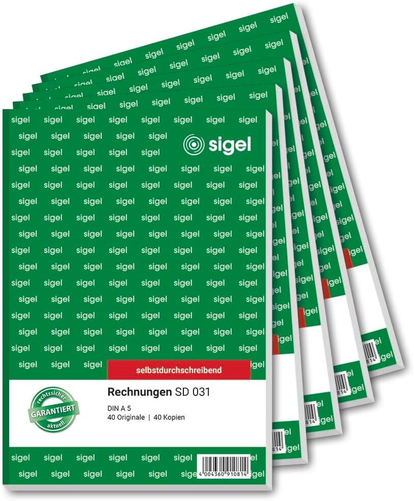 SIGEL SD031 Rechnungen, A5, 2x40 Blatt, selbstdurchschreibend, 5er Pack
