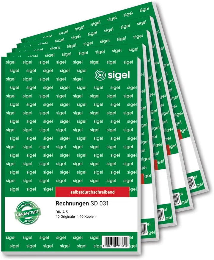 SIGEL SD031 Rechnungen, A5, 2x40 Blatt, selbstdurchschreibend, 5er Pack