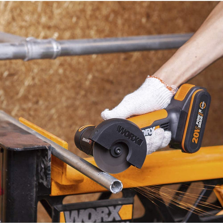 WORX Akku Winkelschleifer WX801 Powershare 2,0Ah Akku und Ladegerät 76mm Kompaktschleifer mit schmal