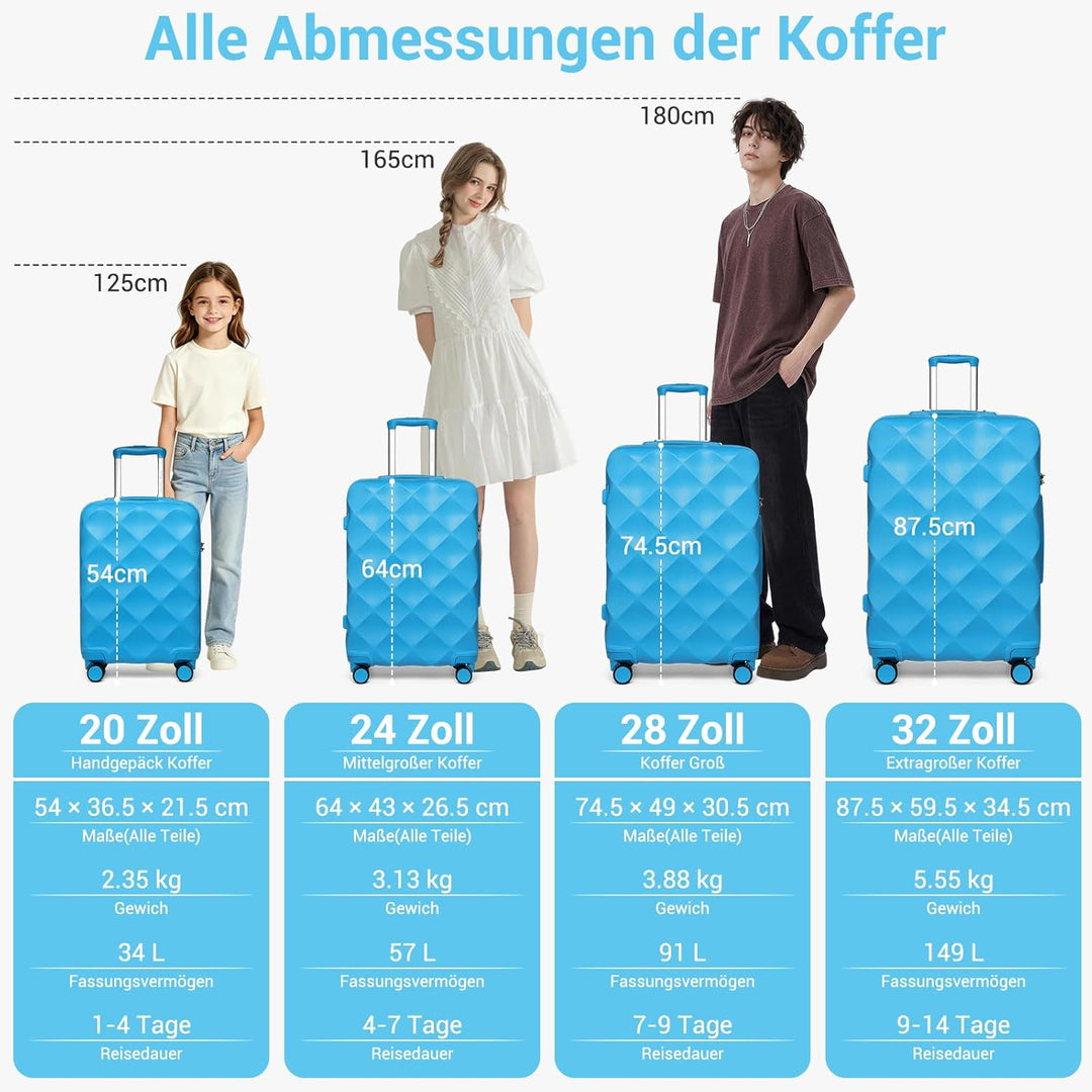 British Traveller Handgepäck Koffer 54x36.5x21.5 cm, Hartschalen Reisekoffer aus ABS+PC mit TSA-Schl