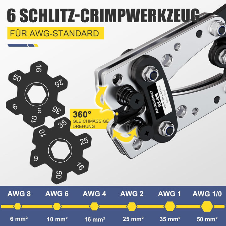 Crimpzange Kabelschuhe Set,Gross Crimpwerkzeug,Hochleistungs-Crimper für Kabelschuhe,Rohrkabelschuh