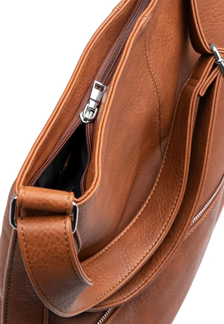 Caspar TS732 grosse Damen XL Umhängetasche Cognac, Cognac