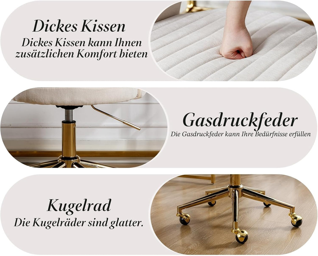 chairus Verstellbarer Bürostuhl Zuhause aus Chenille Computer Drehsessel Moderner Schminktischstuhl