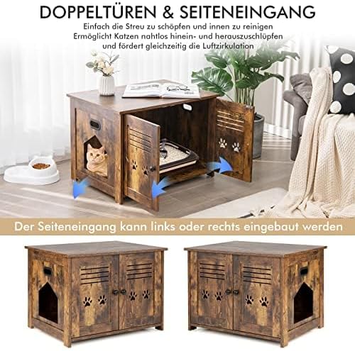 FANTASK Haustierschrank Katzentoilette, Katzenhöhle mit 2 Türen & Eingang, für Katzen Hunde Haustier