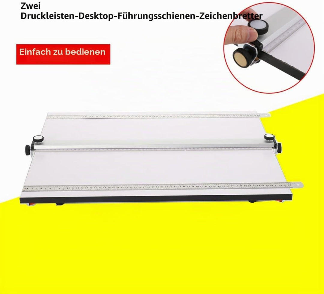 A2 Zeichenbrett, 60x45cm Professionelles Zeichenplatte mit Paralleler Bewegungsstange und 2 Druck St