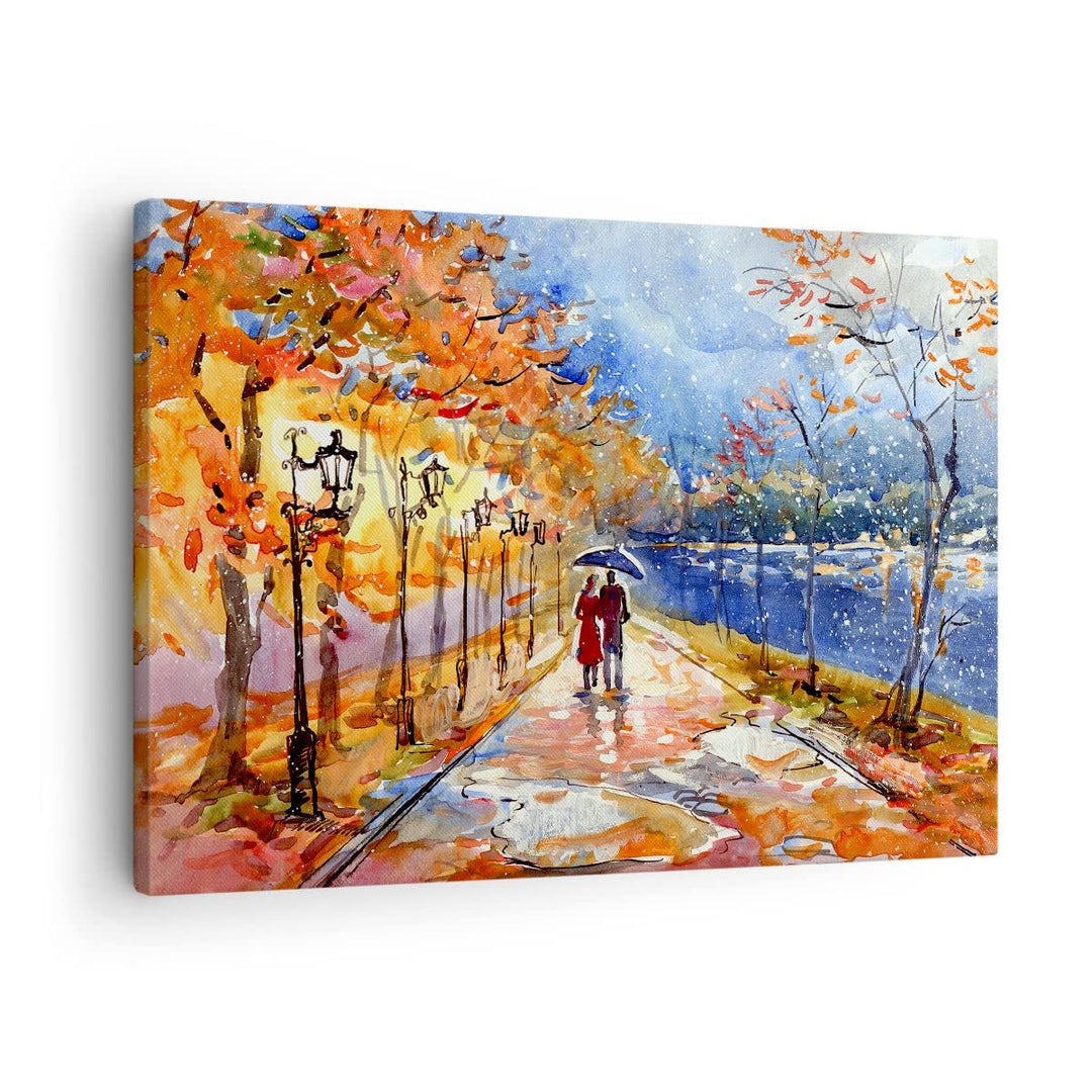 Bilder auf Leinwand Park Paar Baum Leinwandbild mit Rahmen 70x50cm Wandbilder Dekoration Wohnzimmer