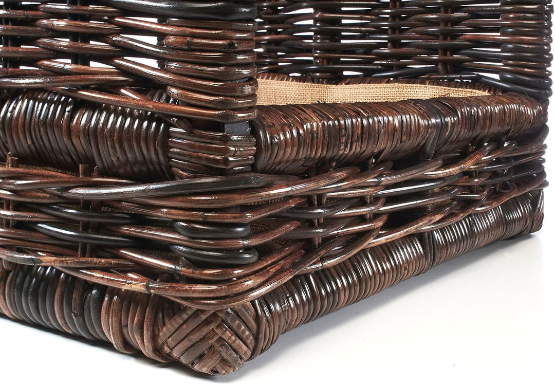 Kobolo Kaminholzablage Kaminholzregal - krabu Rattan - mit Leinenstoff - 48x44x74cm