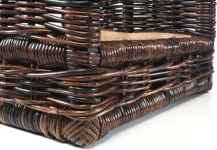 Kobolo Kaminholzablage Kaminholzregal - krabu Rattan - mit Leinenstoff - 48x44x74cm