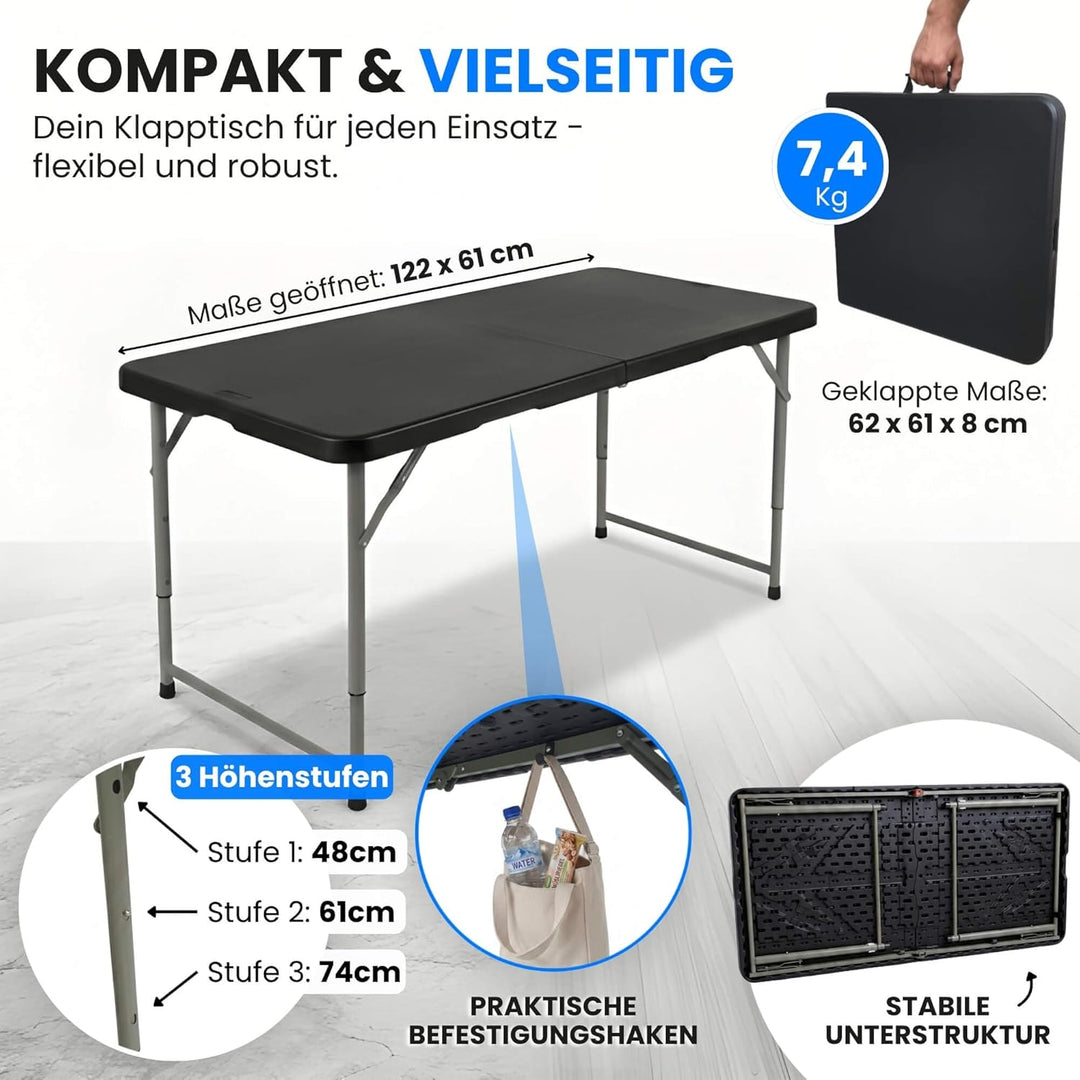 Klapptisch Campingtisch Wetterfest Garten 122cm Höhenverstellbar Klappbar Gartentisch Buffettisch Tr