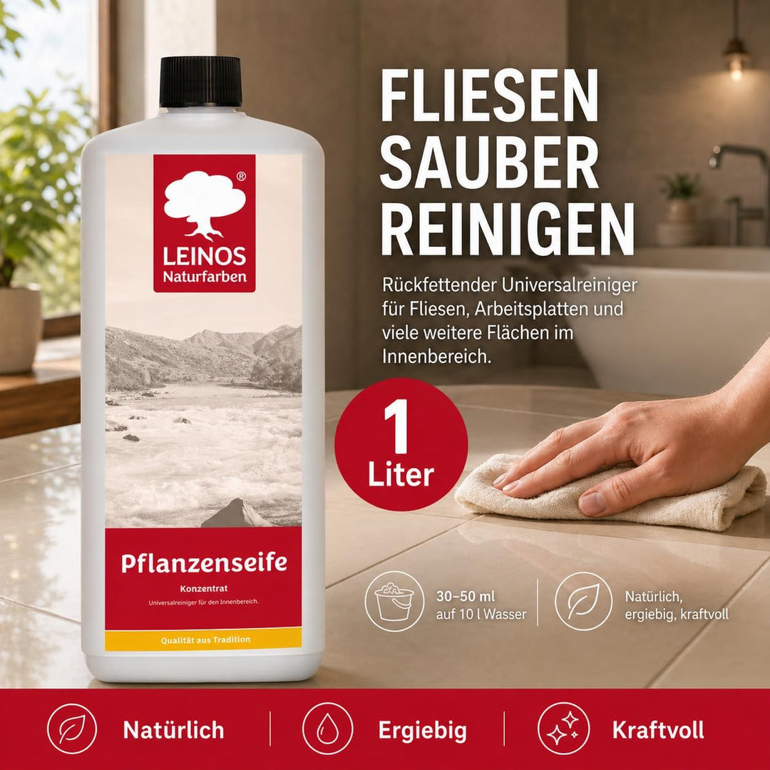 LEINOS Pflanzenseife 1 L– Rückfettender Universalreiniger für geölte, gewachste, lackierte Holzfläch