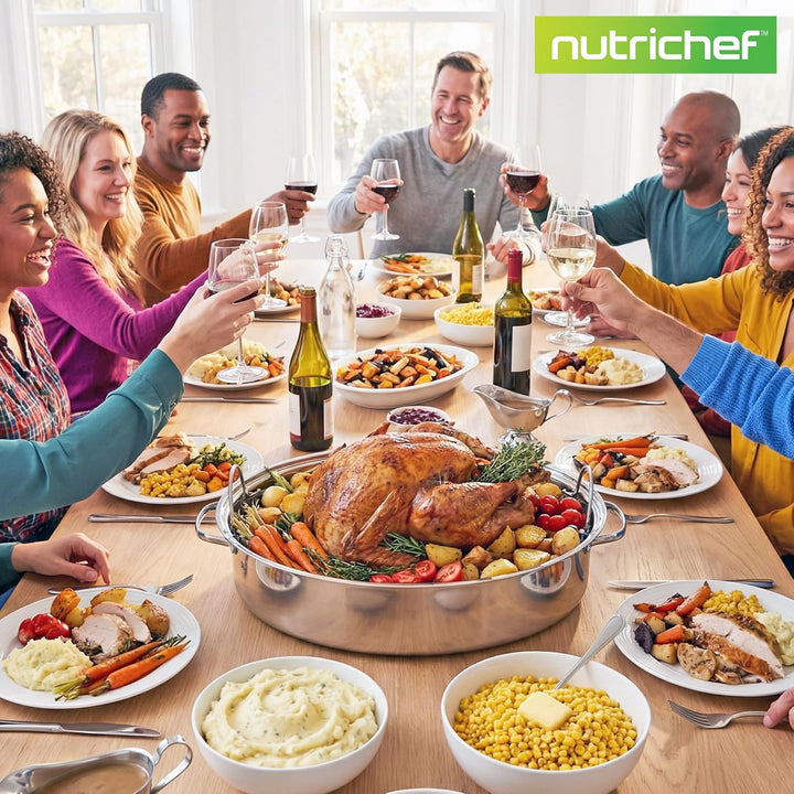 Nutrichef Bräter, Bräter Gusseisen, 50 cm- Bräter mit Deckel Backofengeeignet, Bräter Induktion, Sch
