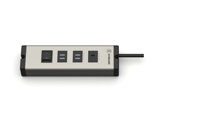 Ehmann 0601x04032031 Universal Aluminium, 5-fach USB Multilader (2x USB-A Doppelports, 1 USB-C Port)