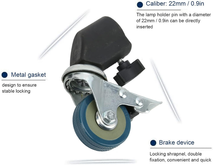 3 Stück Lichtstativ-Lenkrollen, Studio-Lenkrollen, Fotografie-C-Stativ-Rollräder mit Bremse, für Lic