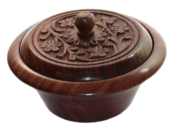 Budawi® - Holz Dose Palisander mit Deckel ca. Ø 10 cm mit Intarsien, Handgearbeitet Schmuck Dose