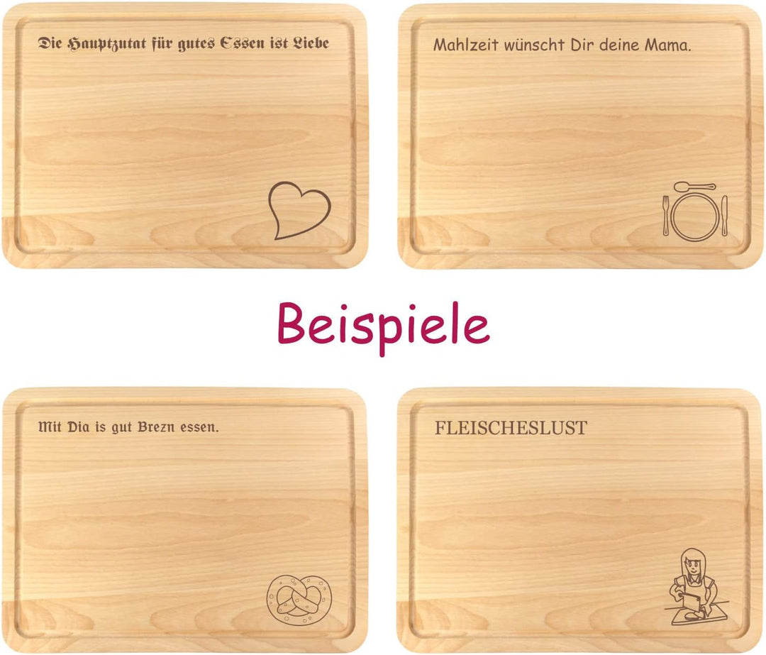 Schneidebrett Holz mit Saftrille und personalisierter Gravur - Spruch, mit Name und Motiv - individu