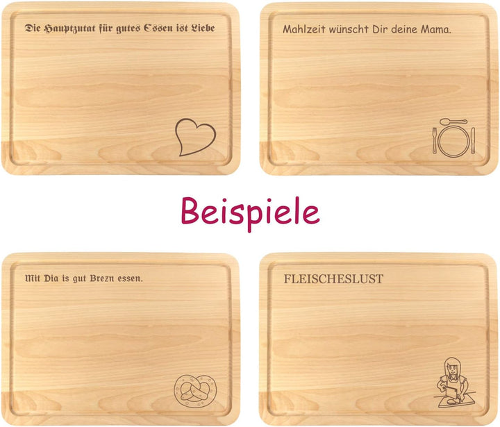 Schneidebrett Holz mit Saftrille und personalisierter Gravur - Spruch, mit Name und Motiv - individu