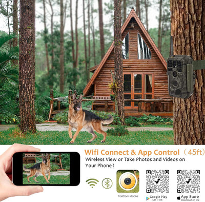 WLAN Wildkamera WiFi Wildtierkamera Nachtsichtkamera Fotofalle 32MP 1296P Verbinden druch APP Blueto