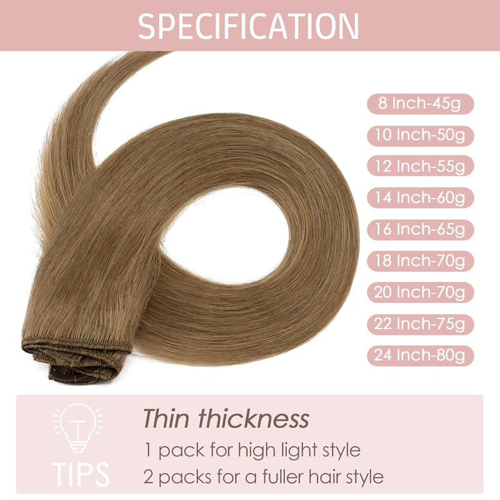 Silk-co Echthaar Clip In Extensions 8 Tressen 18 Clips 70g, Braun Hair Extensions, Remy Echthaar Cli
