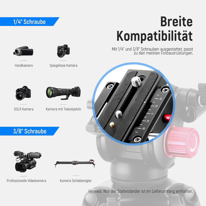NEEWER 200cm Videostativ, Robustes Kamerastativ aus Aluminiumlegierung mit 360° Fluidkopf, Schnellwe