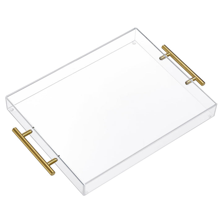 27.9x35.6 cm, transparentes Acryl-Serviertablett mit goldenen Griffen, stabiles, grosses Fassungsver