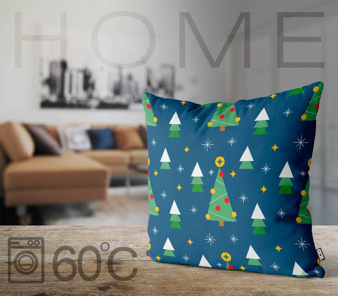 VOID Weihnachtsstern Bäume blau Kissenbezug Kissenhülle Sofakissen Kissen Deko Weihnachten Winter We
