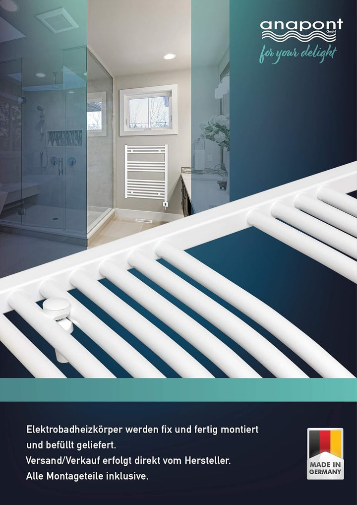 anapont elektrischer Badheizkörper - weiss gebogen - mit AN/AUS - Schalter - Handtuchheizkörper - Ba