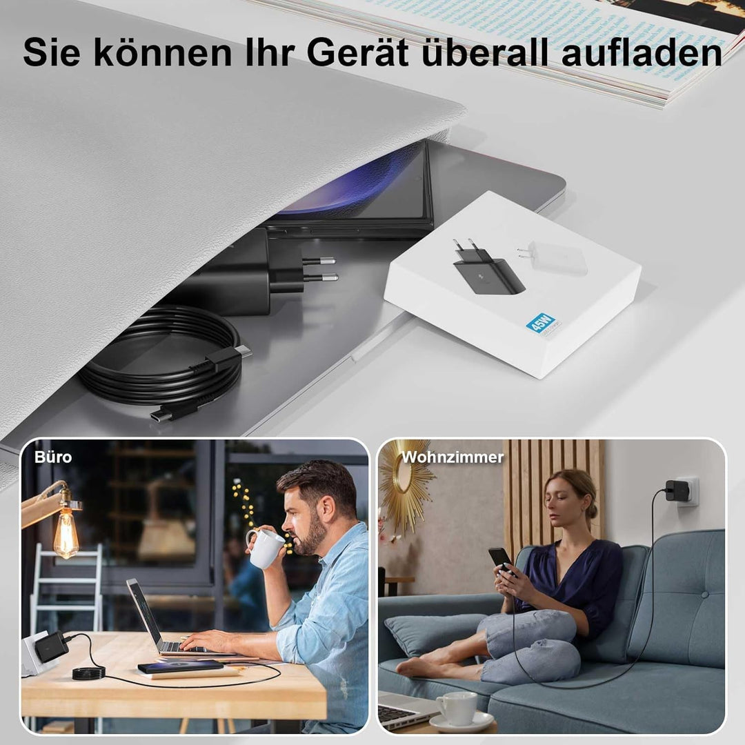 45W Schnellladegerät mit Ladekabel für Samsung Galaxy Tablet Tab A11+, A11, S11, S11 Ultra, S10 Lite
