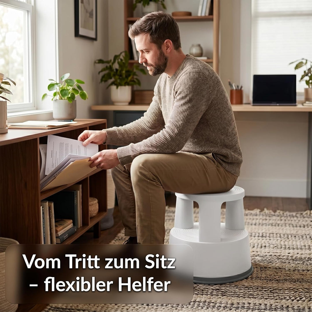 Office Marshal Rollhocker Kunststoff Elefantenfuss hellgrau, Rutschfester Tritthocker mit Rollen, mo