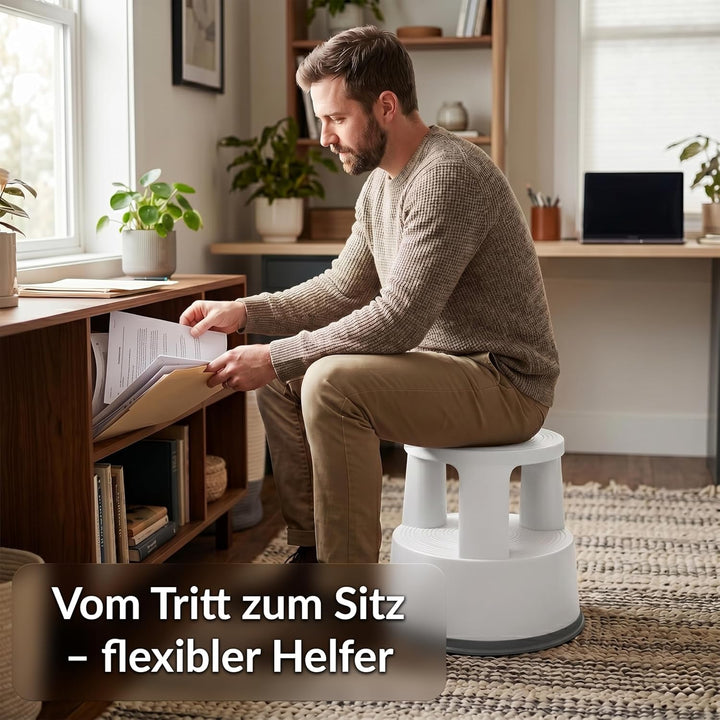 Office Marshal Rollhocker Kunststoff Elefantenfuss hellgrau, Rutschfester Tritthocker mit Rollen, mo
