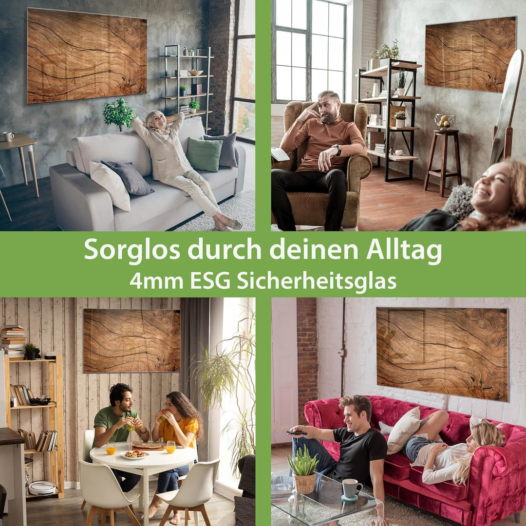 banjado® Glas Magnettafel mit 4 Magneten - Magnetwand 60x40cm mit Motiv Trockenes Holz - Memoboard/P