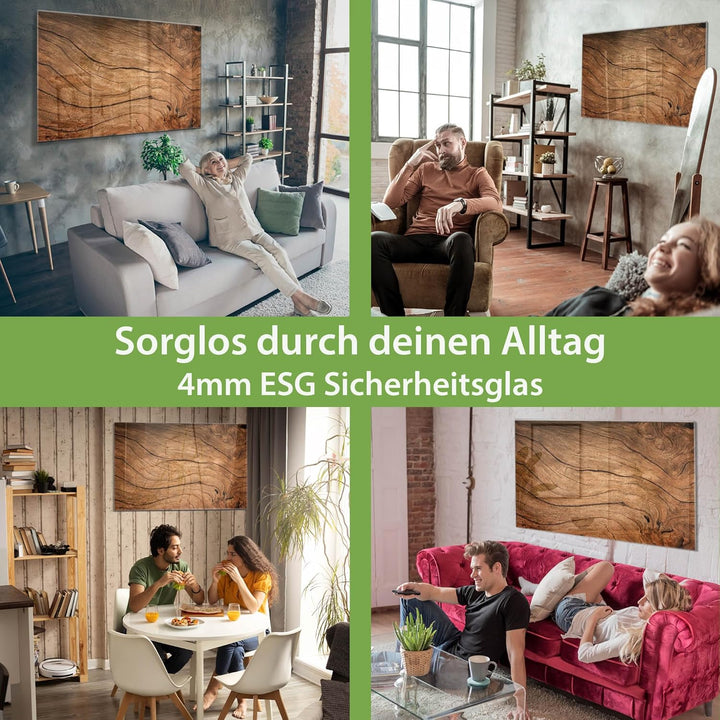 banjado® Glas Magnettafel mit 4 Magneten - Magnetwand 60x40cm mit Motiv Trockenes Holz - Memoboard/P
