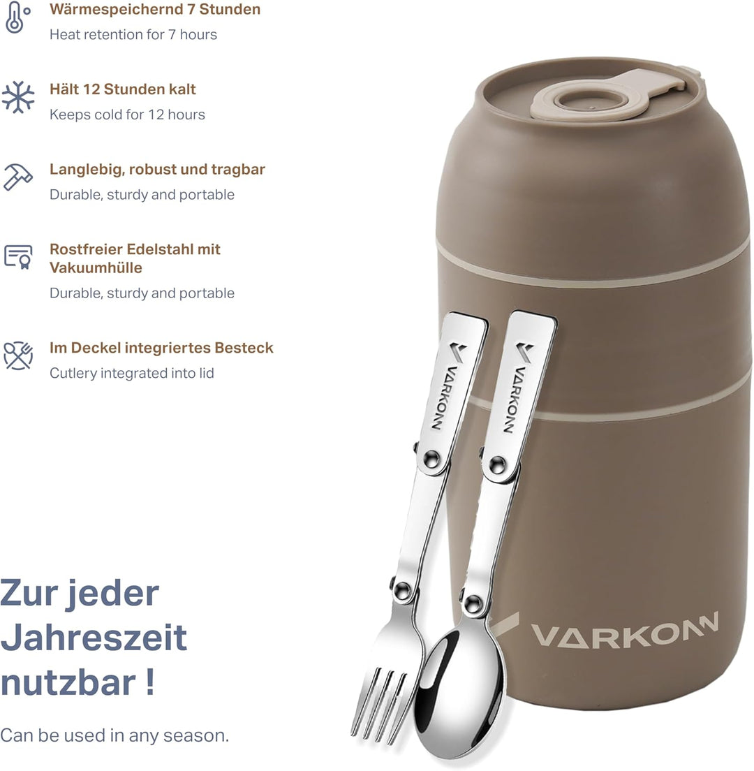 Thermobehälter für Essen 780 ml, faltbare Edelstahl Besteck, Für Kinder & Erwachsene, BPA frei, 100%