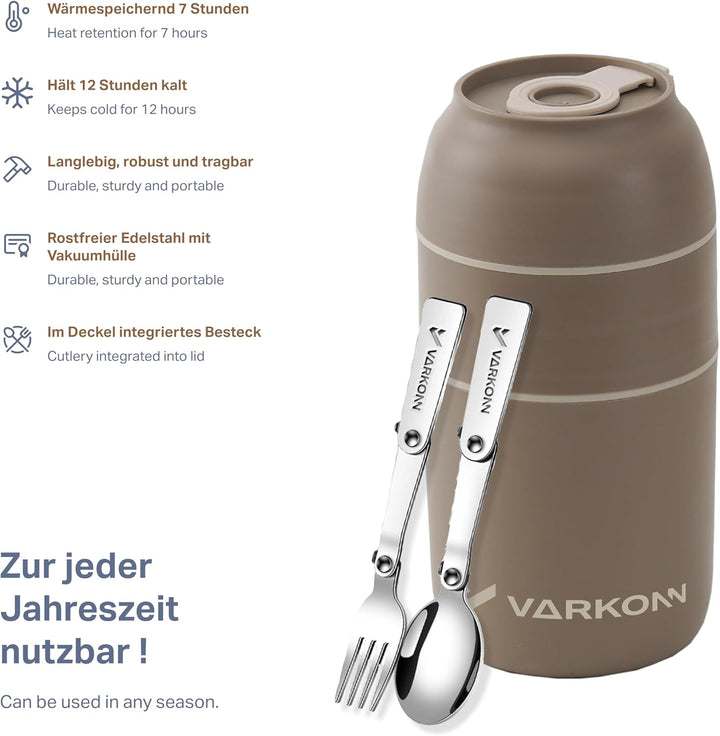 Thermobehälter für Essen 780 ml, faltbare Edelstahl Besteck, Für Kinder & Erwachsene, BPA frei, 100%