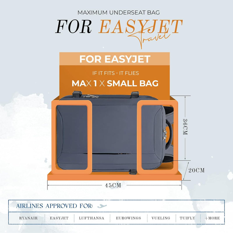 VMIKIV Handgepäck Rucksack für Easyjet 45x36x20 Reiserucksack Handgepäck Flugzeug Laptop Rucksack Da