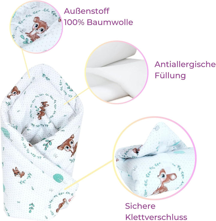 Babylux Einschlagdecke BABYHÖRNCHEN 75 x 75 cm Baby Neugeborene Erstausstattung (120. Wald REH), 120