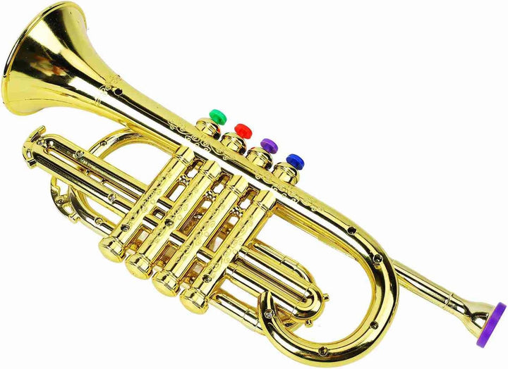 Cocoarm Trompetenspielzeug für Kinder, Pädagogisches Musikinstrument mit 4 Farbigen Tasten, Goldene