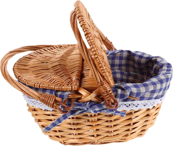 UKCOCO Picknickkorb aus Weide mit Deckel: Geflochtener Picknickkorb mit Griff Und Herausnehmbarem Le