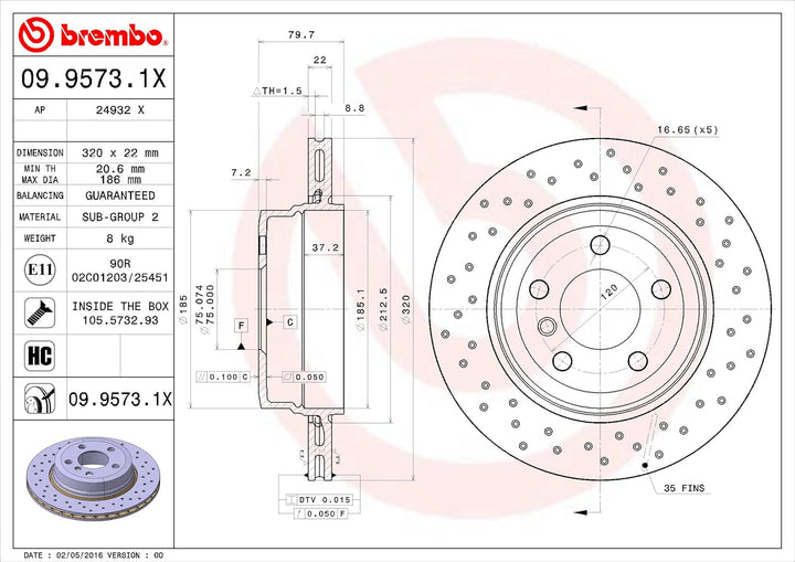 BREMBO 09.9573.1X Bremsscheiben