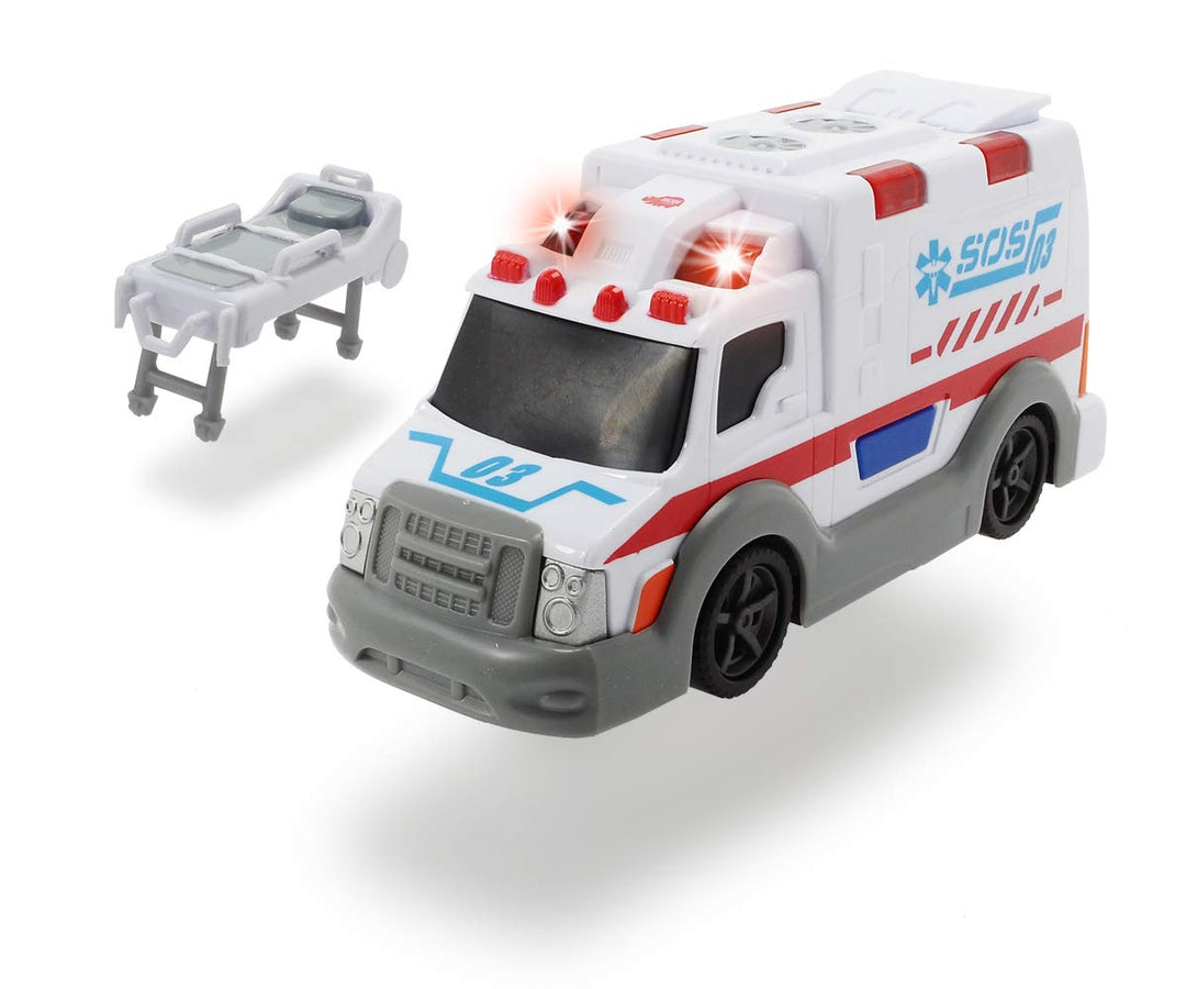 DICKIE 203302004 Toys Krankenwagen, Rettungswagen, Spielzeugauto mit Trage, Heckklappe zum Öffnen, L
