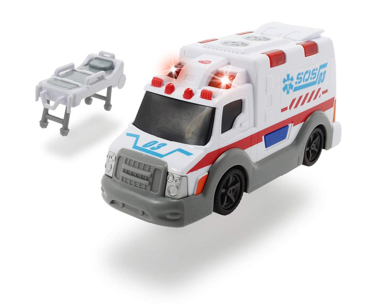 DICKIE 203302004 Toys Krankenwagen, Rettungswagen, Spielzeugauto mit Trage, Heckklappe zum Öffnen, L