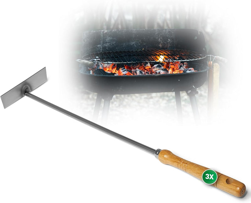 3x Aschekratzer mit Holzgriff Schürhaken Kohleschieber Feuerkratzer Glutschieber Kaminzubehör Kaminb