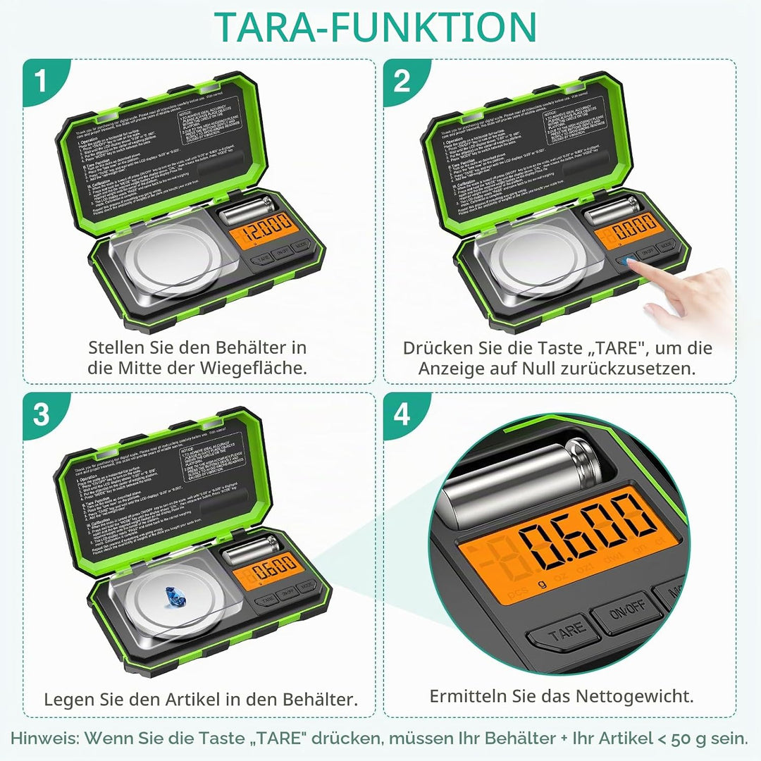 ORIA Digital Feinwaage, 50g/0,001g Milligramm Waage, Mini Taschenwaage mit 50g Kalibriergewichte &amp; P