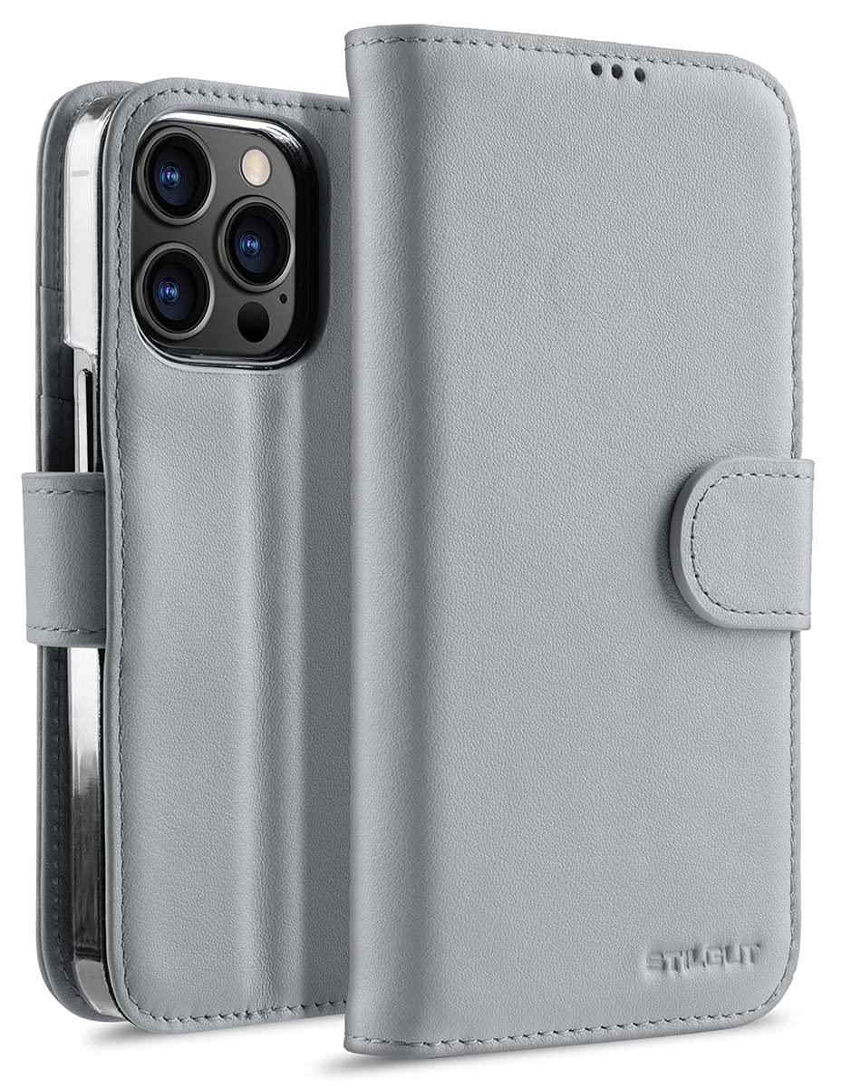 STILGUT Talis kompatibel mit iPhone 13 Pro (6.1“) Hülle mit Kartenfach aus Leder, Flip Cover, Wallet