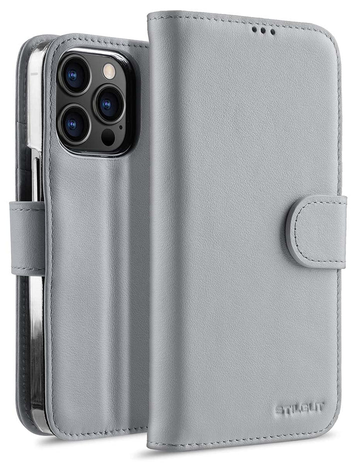 STILGUT Talis kompatibel mit iPhone 13 Pro (6.1“) Hülle mit Kartenfach aus Leder, Flip Cover, Wallet