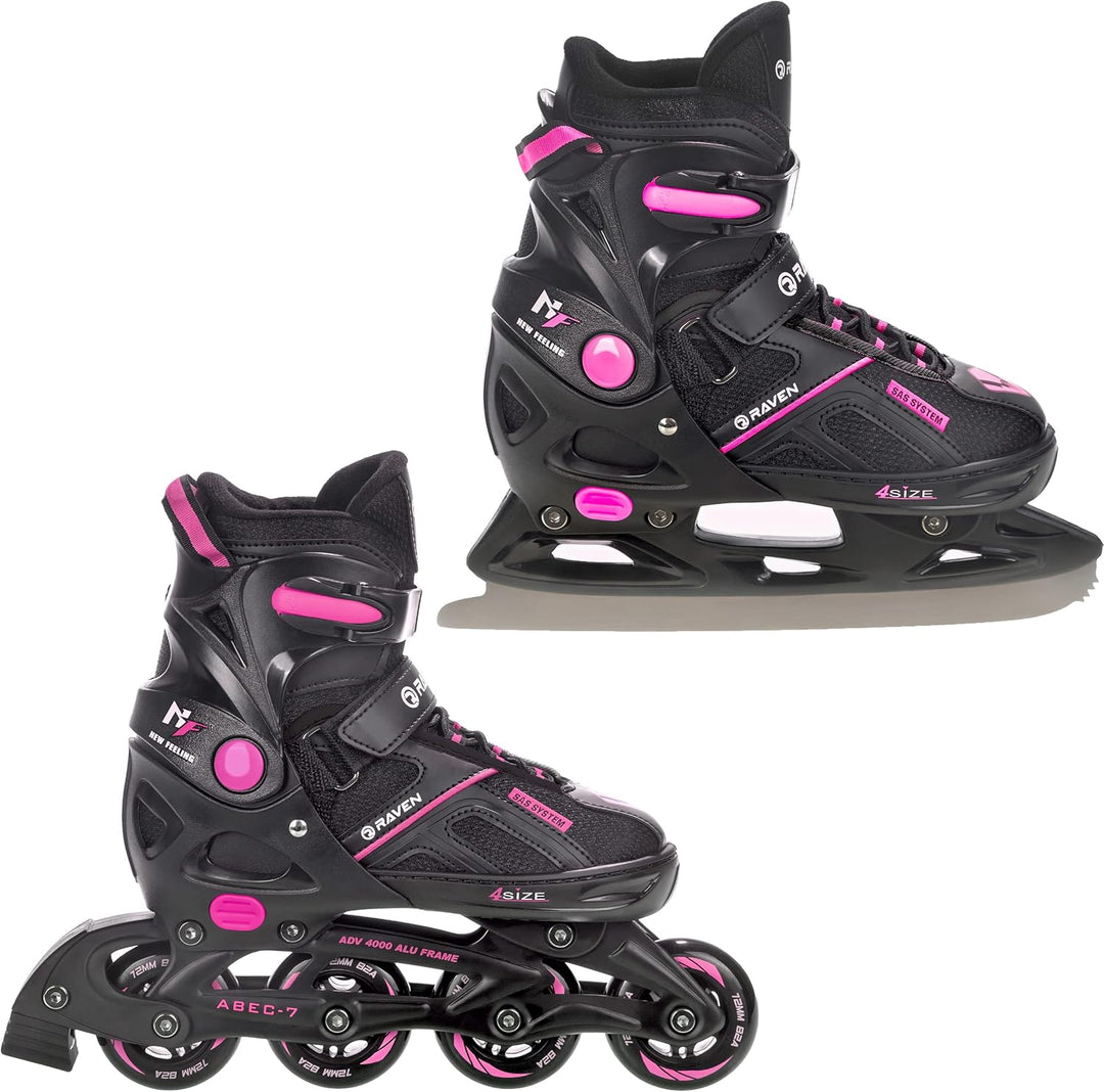RAVEN Pulse Inline Skates Inliner für Kinder und Erwachsene OPTIONAL 2in1 mit Schlittschuhen verstel