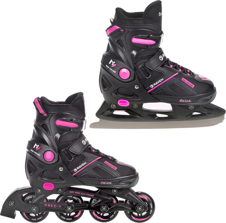 RAVEN Pulse Inline Skates Inliner für Kinder und Erwachsene OPTIONAL 2in1 mit Schlittschuhen verstel