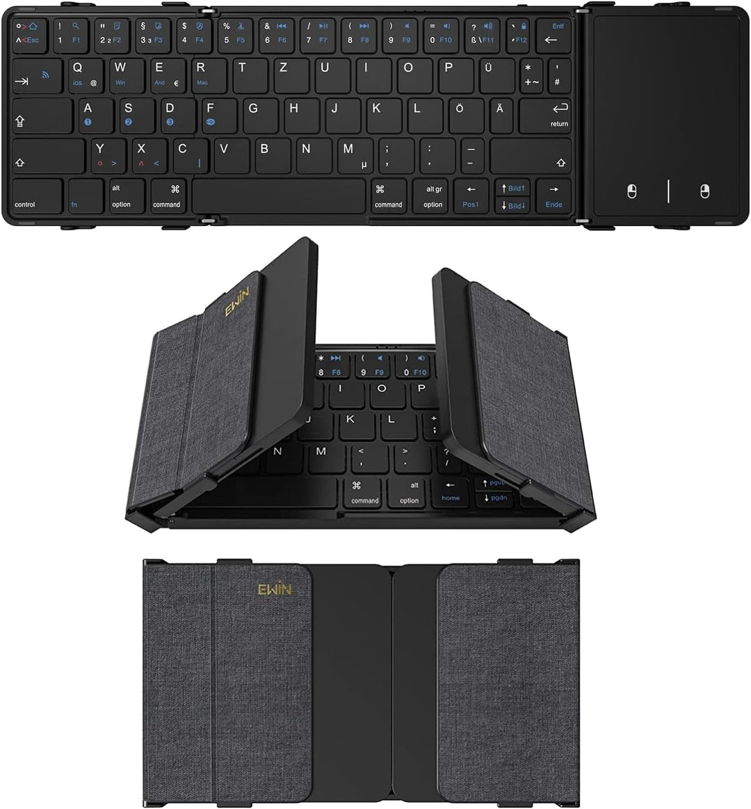 Bluetooth-Tastatur, faltbar, mit Touchpad, kabellose Falttastatur (Bluetooth-Verbindung + USB-Kabelv